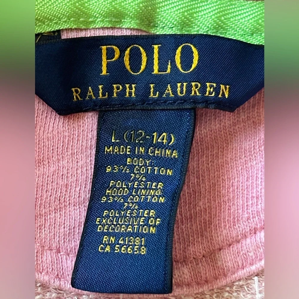 Polo Ralph Lauren Pink Zip Hoodie Neon Logo Youth Girls Zip Up Sweatshirt 12-14